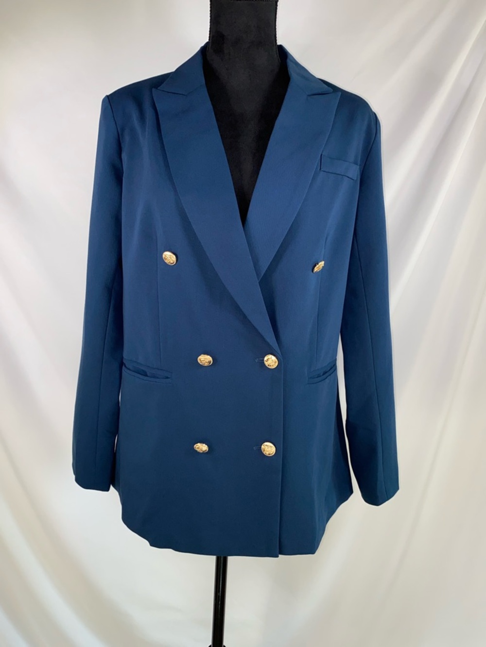 Dokotoo Blue Double Breasted Blazer Gold Button Jacket Women M NWT